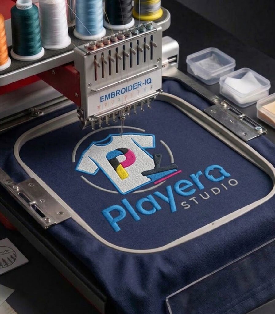 Bordado sobre playera: logotipo con relieve y textura para uniformes